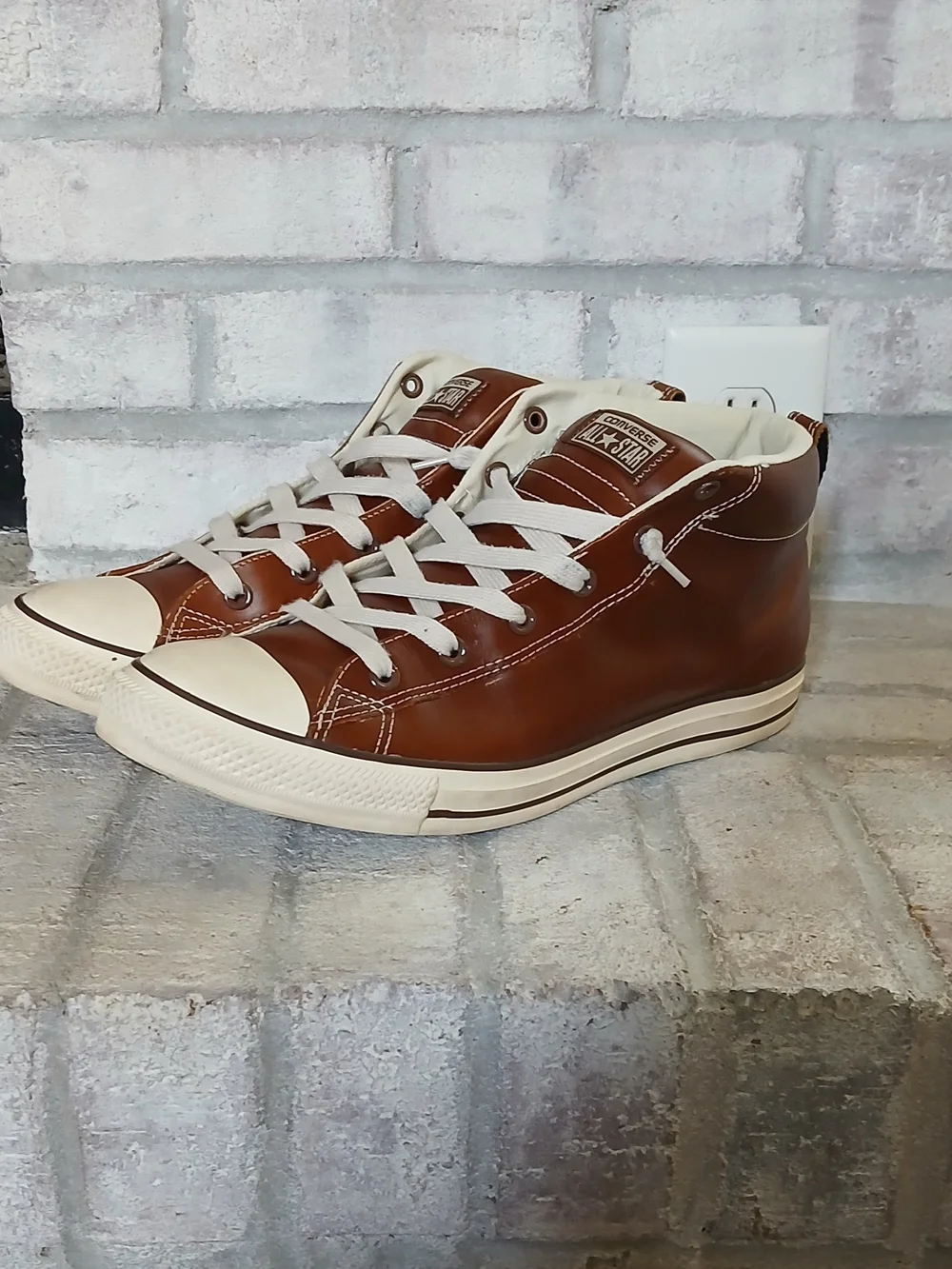 Converse Brown Leather High-Top Sneakers with White Accents